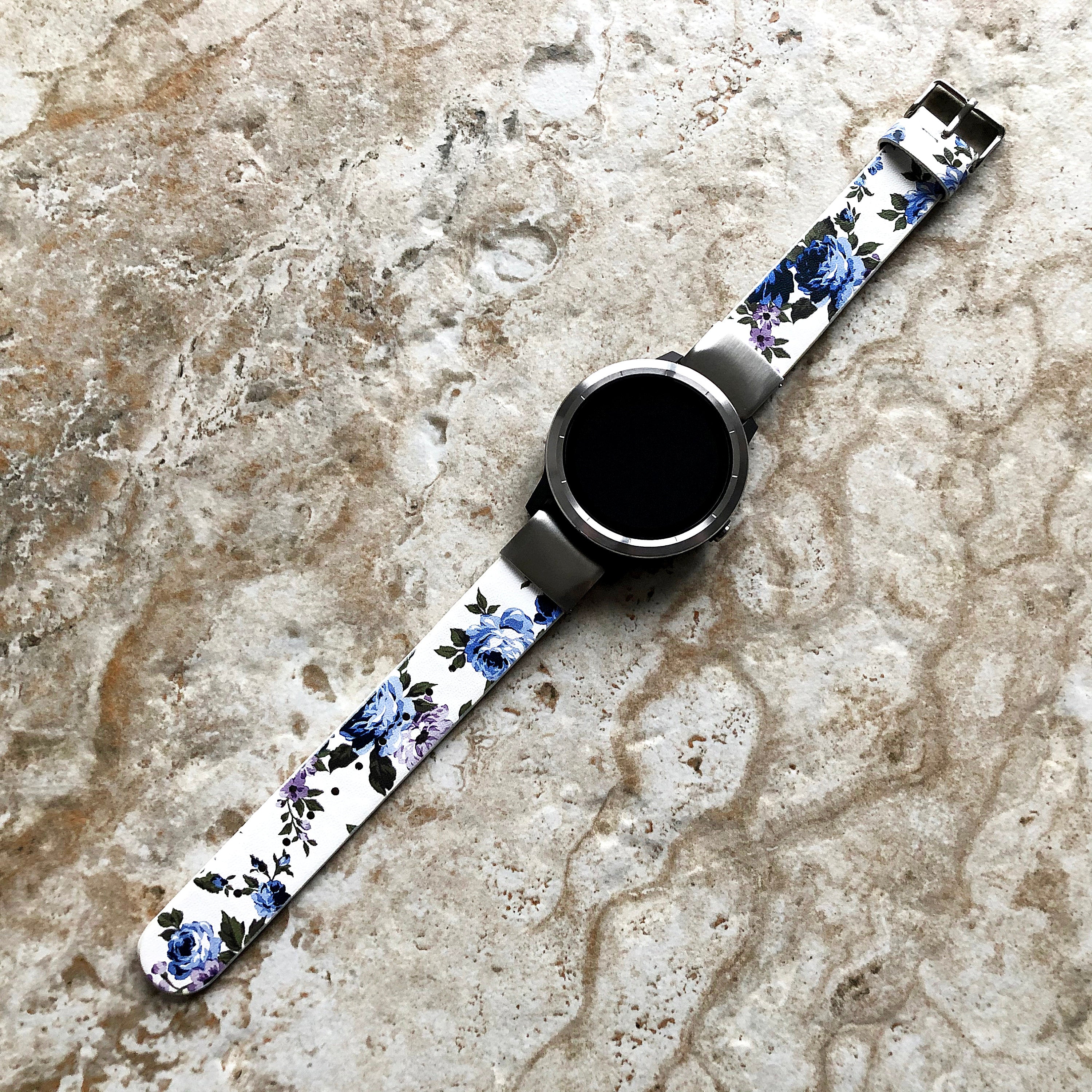 Garmin Blue Floral FL-2 Bands Compatible with fenix 8 43mm 7S Pro Solar Sapphire fenix 6S Pro Sapphire Leather Strap Quick Fit A20-B18